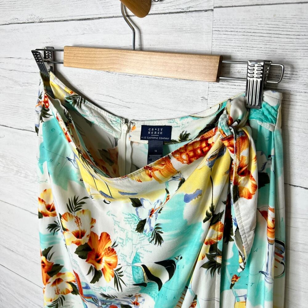 Crazy Horse Skirt Womens Size 14 Tropical Hawaiian Map Fish Wrap Zipper Resort - Picture 15 of 16